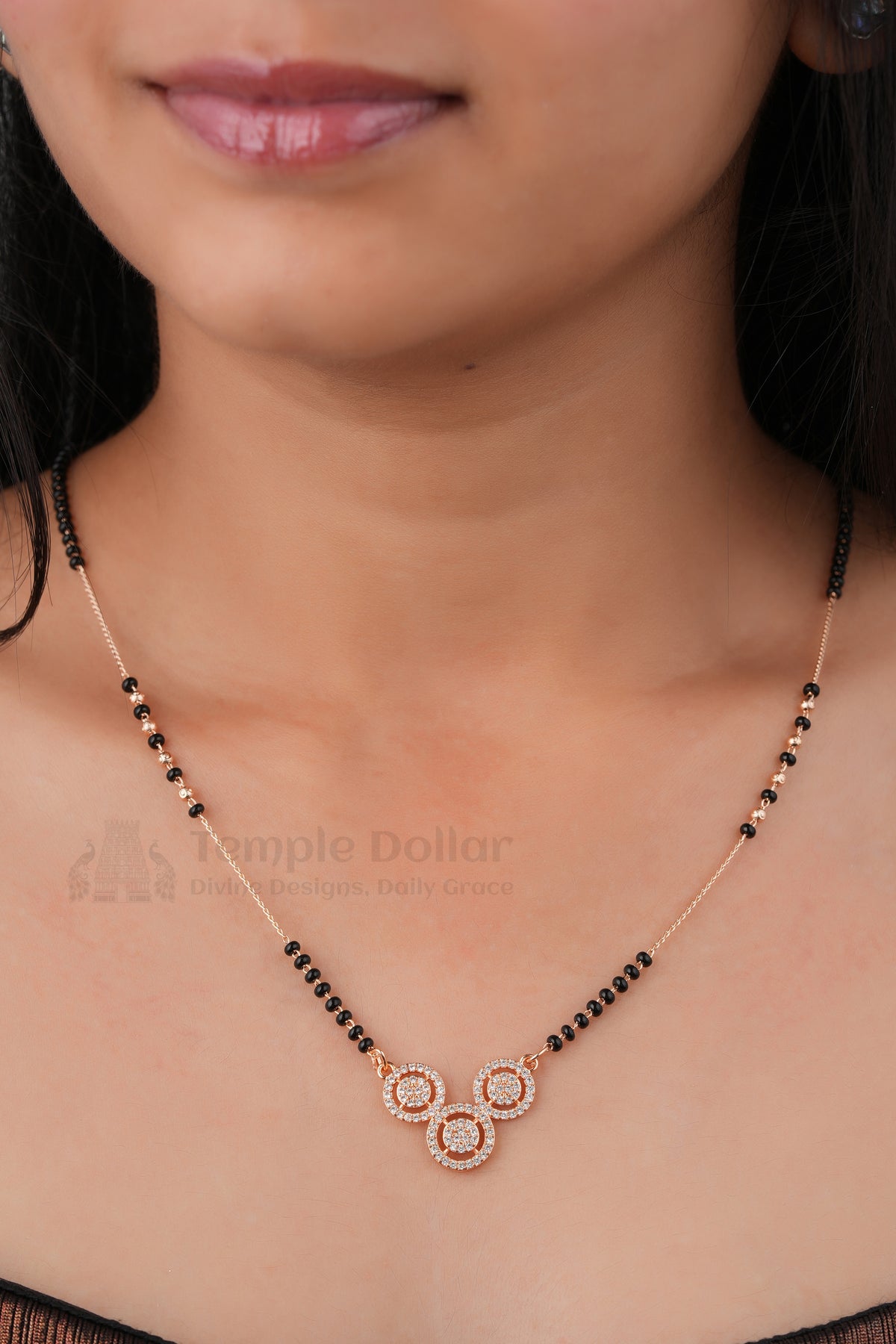 Triple Circle Luxe Mangalsutra by Temple Dollar - three interlinked stone-studded circles