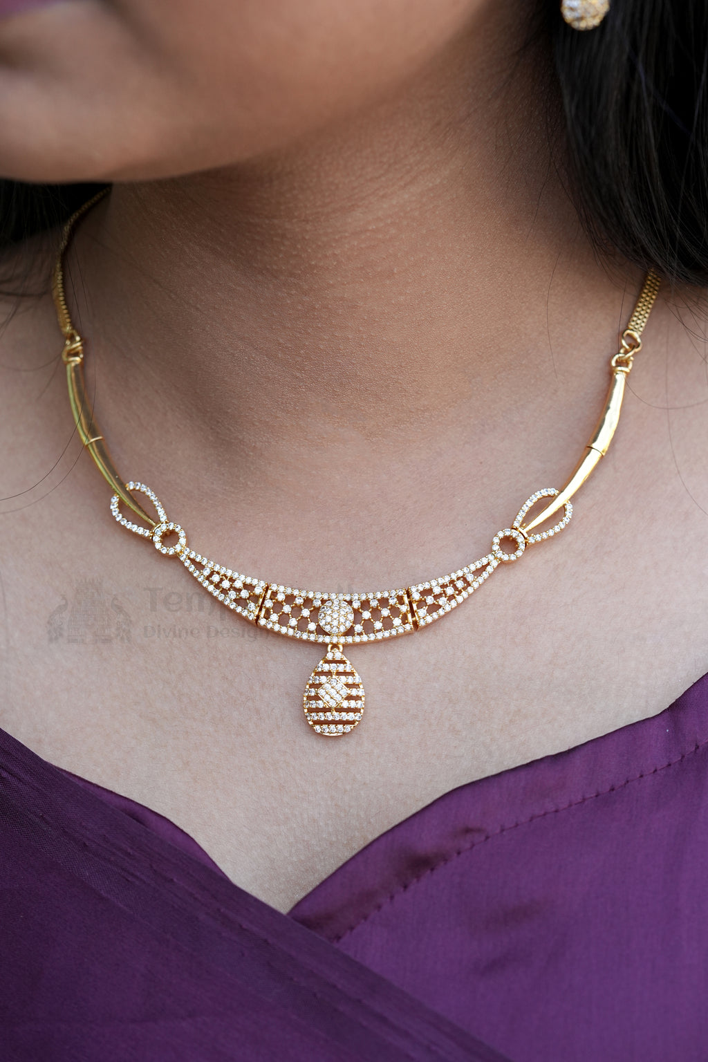 Premium CZ Stone Gold-Finish Choker Set | Traditional South Indian Style Bridal Imitation Jewelry