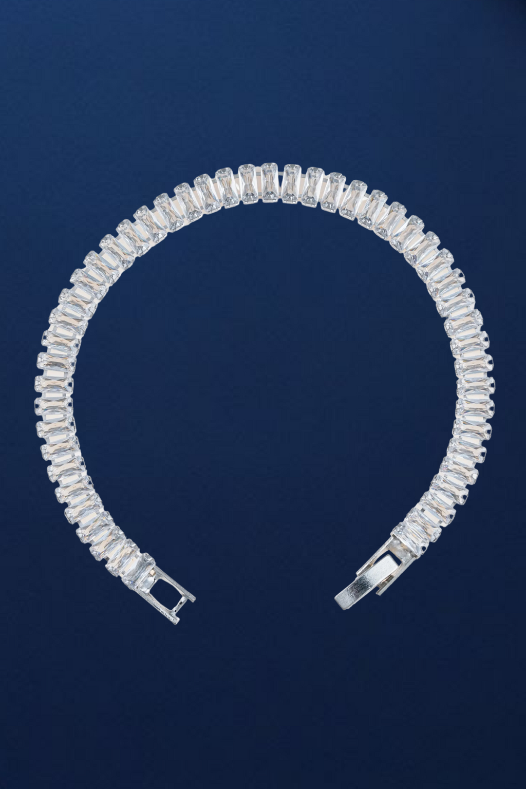 Silver Plated Baguette Cut American Diamond Tennis Bracelet