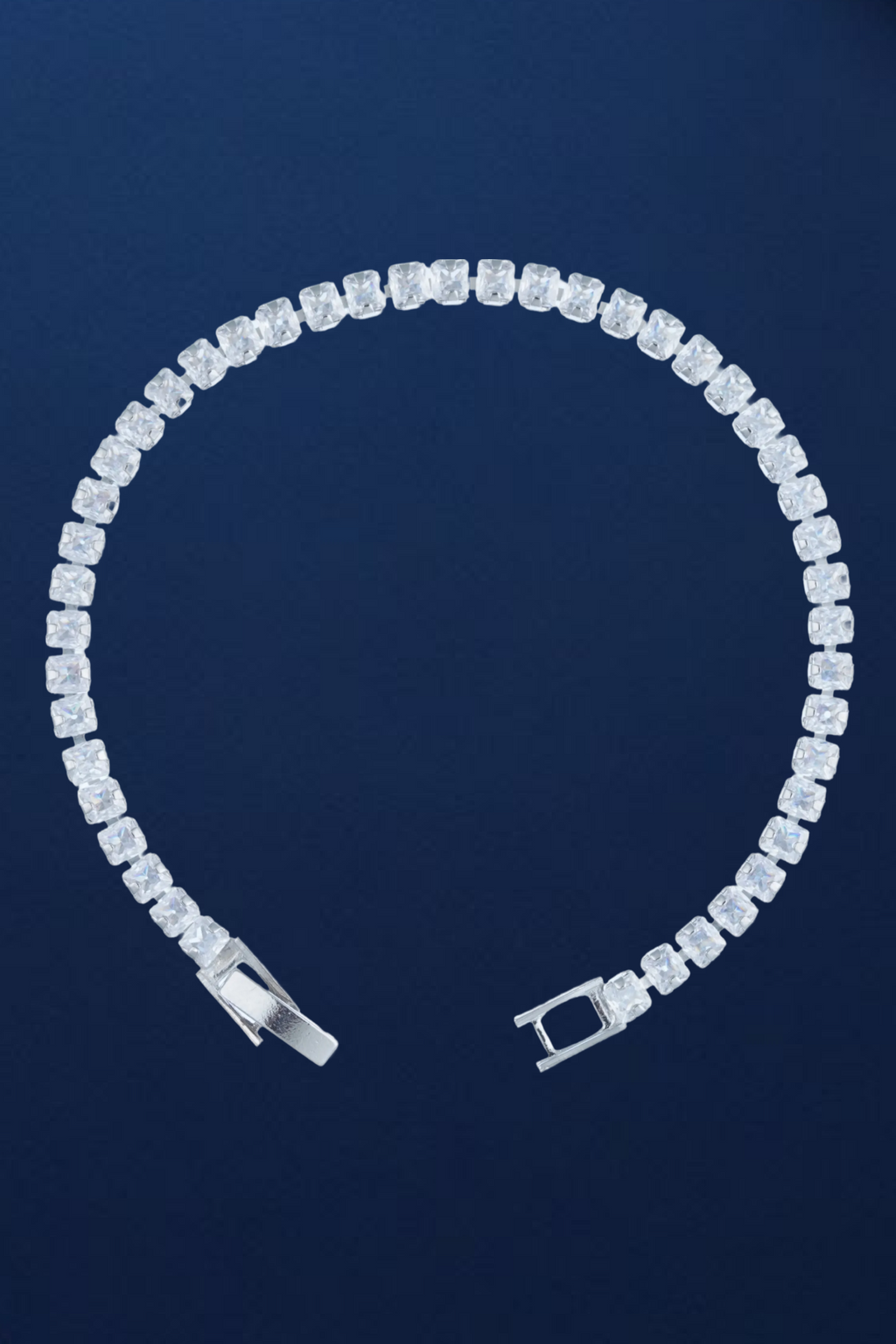 Silver Plated Princess Cut American Diamond Tennis Bracelet