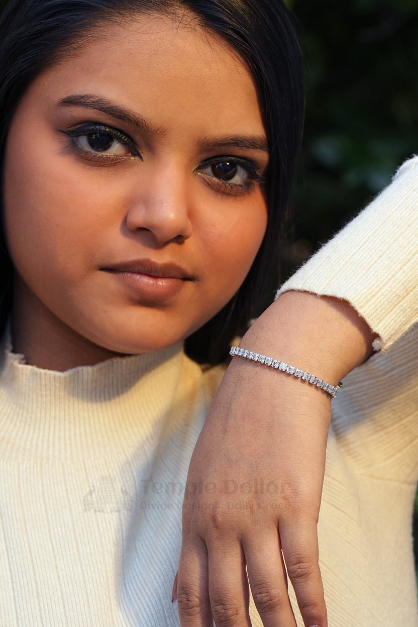 Silver Plated Princess Cut (Kite) Tennis Bracelet