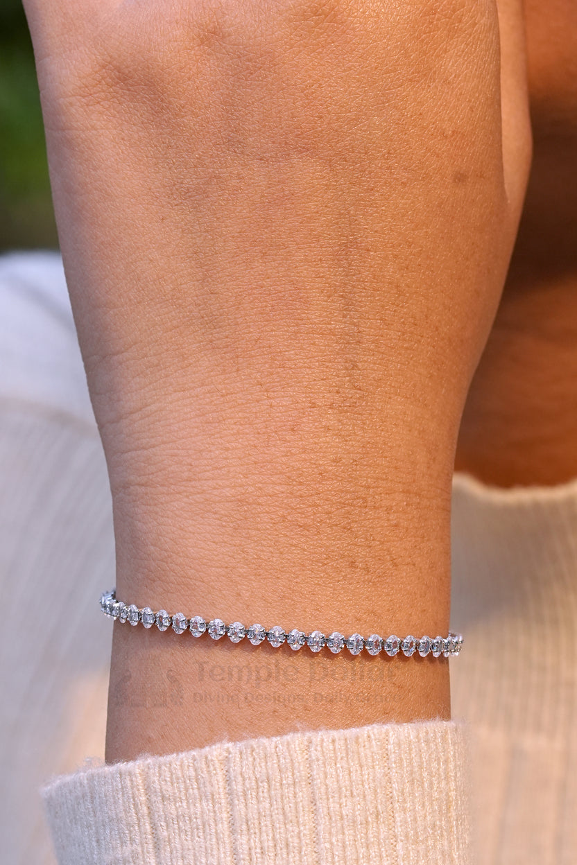 Silver Plated Oval Cut American Diamond Tennis Bracelet