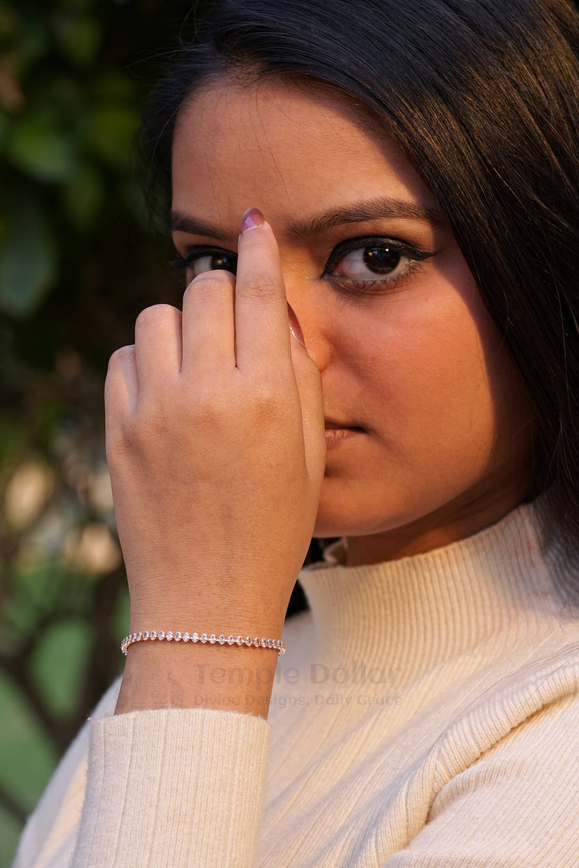 Rose Gold Plated Oval Cut American Diamond Tennis Bracelet