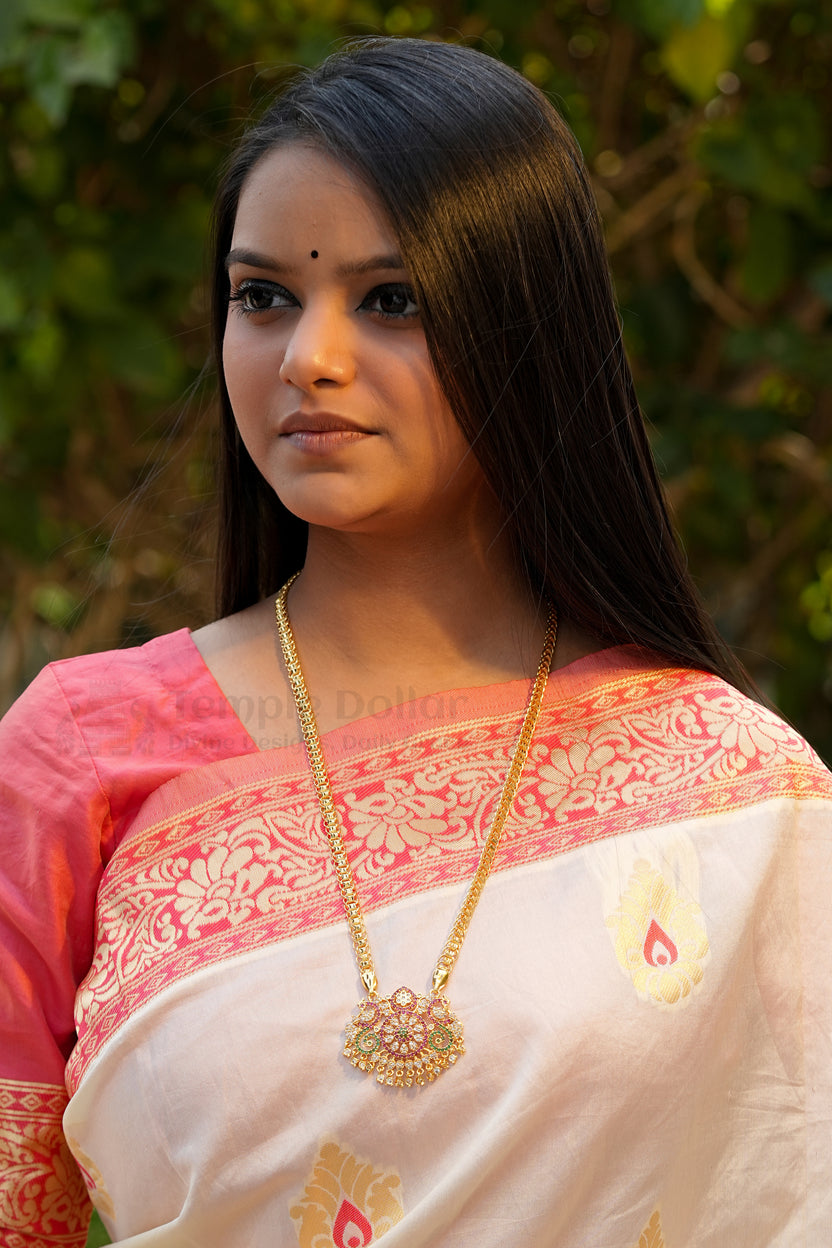 Multi-Color Floral Mandala Pendant with V-Link Chain