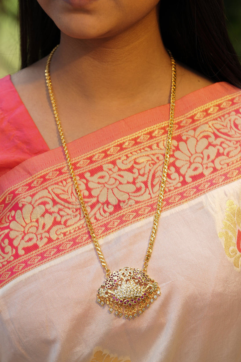 Lotus Flower Pendant with V-Link Chain