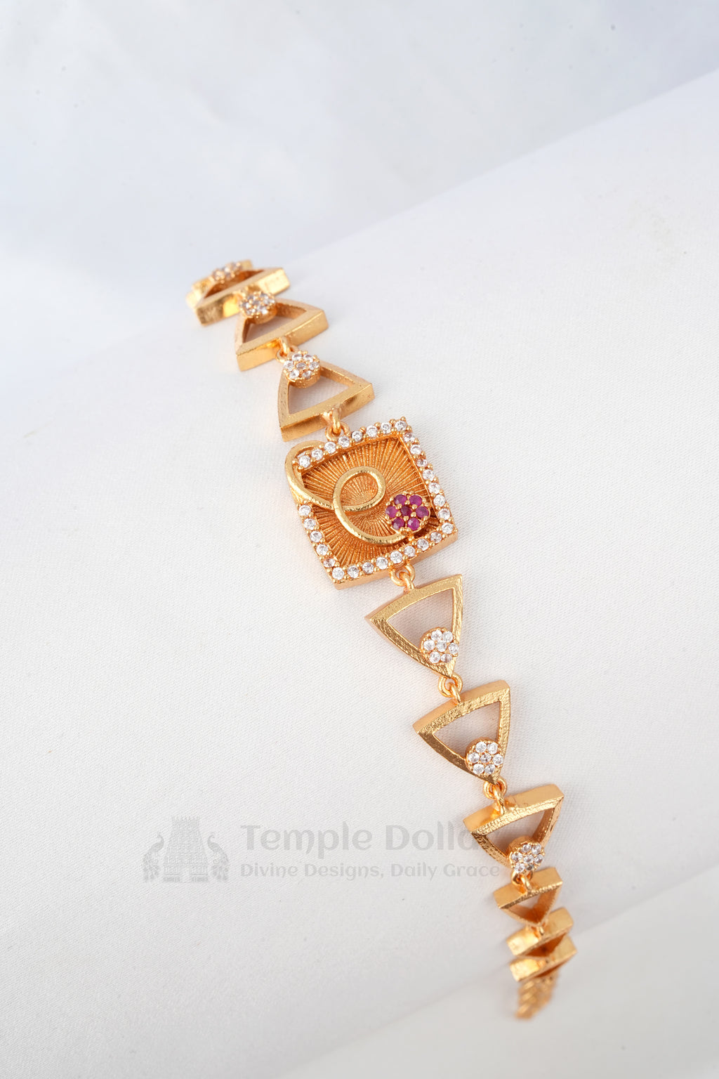 Rose Gold Square Textured Bracelet with Ruby Swirl