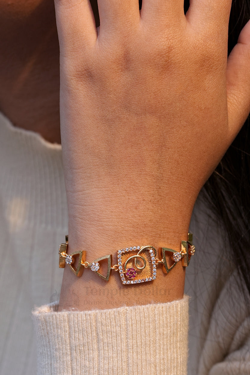 Rose Gold Square Textured Bracelet with Ruby Swirl