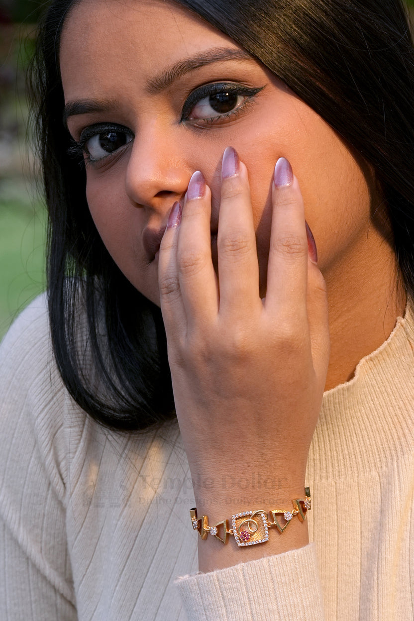 Rose Gold Square Textured Bracelet with Ruby Swirl