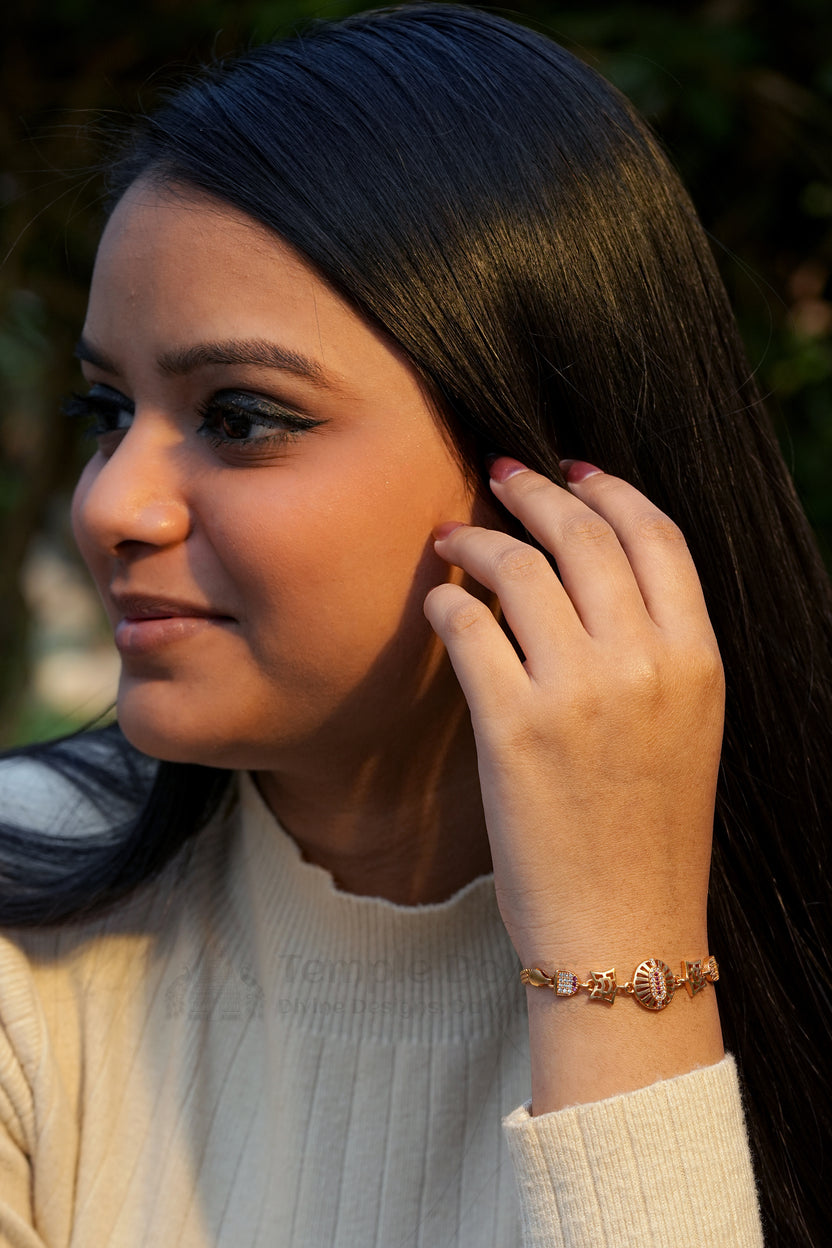 Rose Gold Oval Shield Link Bracelet with Ruby Line