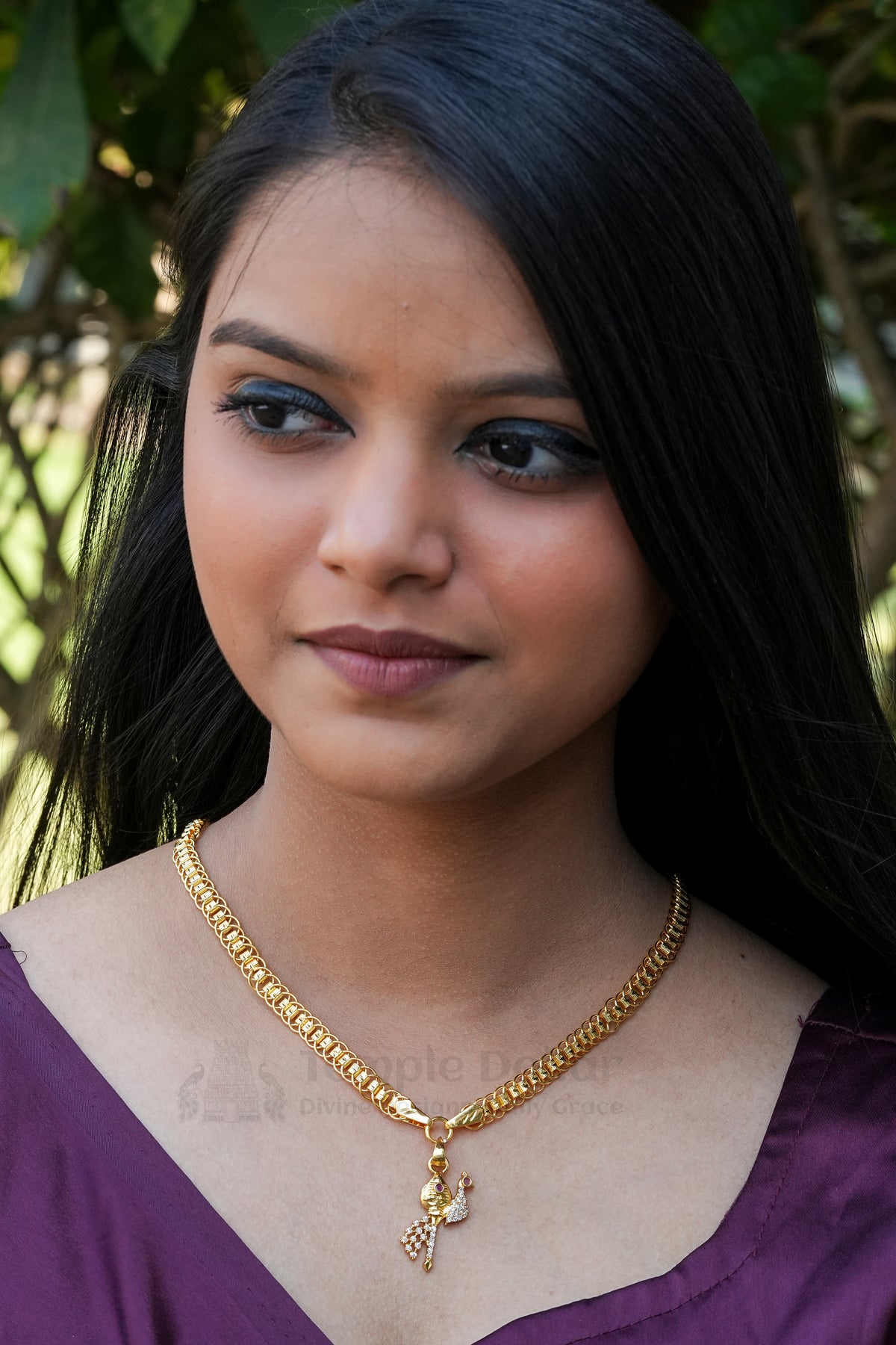 Pendant Chain for Women | South Indian Peacock AD Stone Gold Necklace