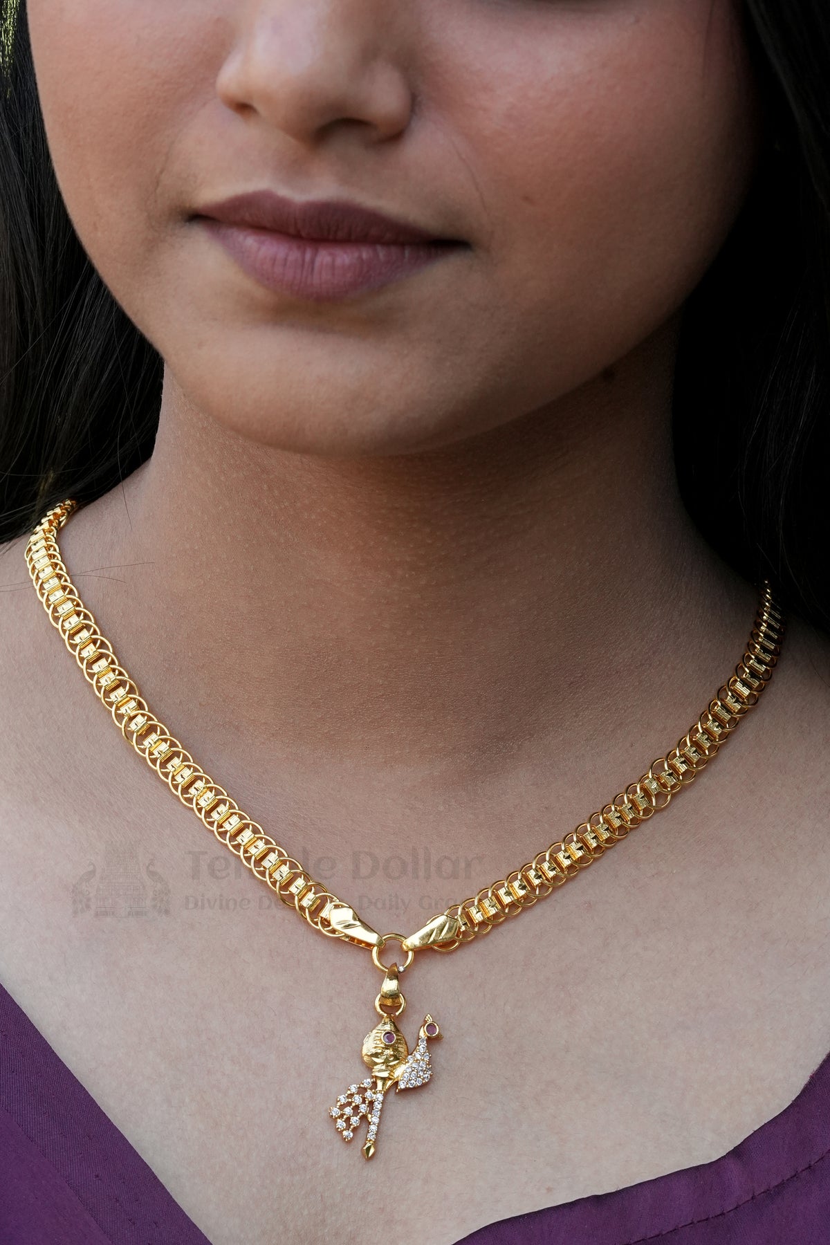 Pendant Chain for Women | South Indian Peacock AD Stone Gold Necklace