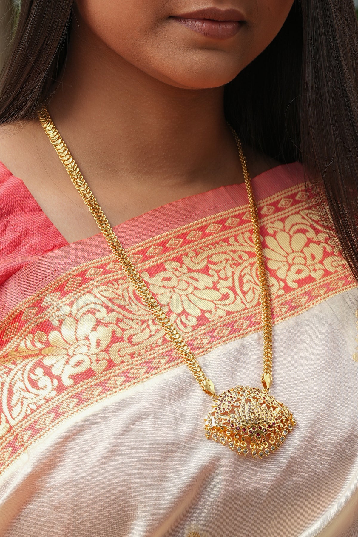 Lotus Flower Pendant with Twisted Rope Chain
