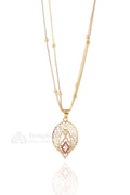 Gold Plated Pendant chain with Pink Stone – Double Chain