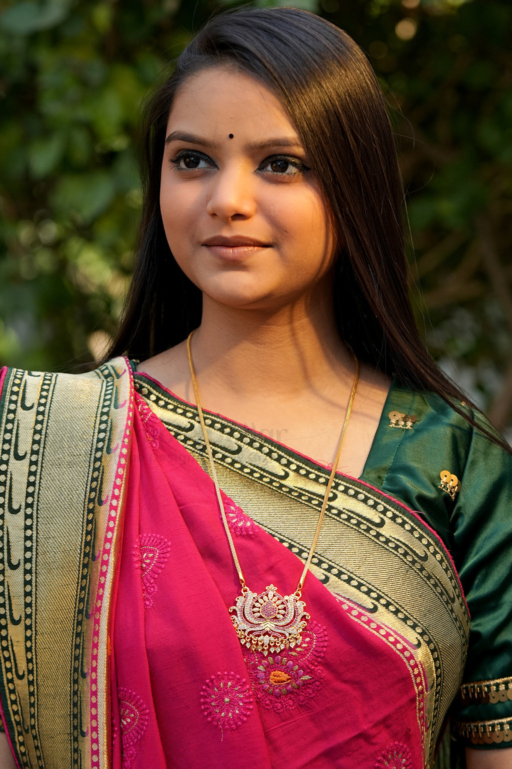 Ruby & White Floral Lotus Pendant with Mugappu Chain