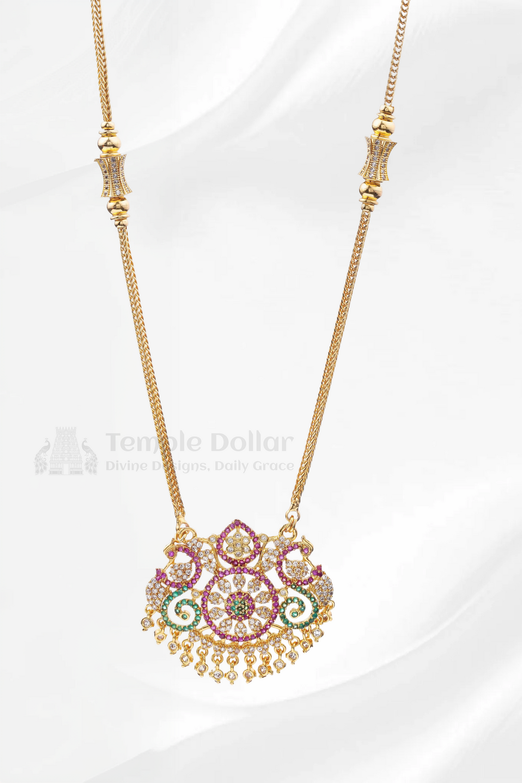Multi-Color Floral Mandala Pendant with Twisted Rope Chain