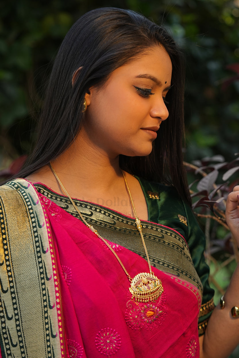 Peacock on Lotus Textured Pendant with Twisted Rope Chain