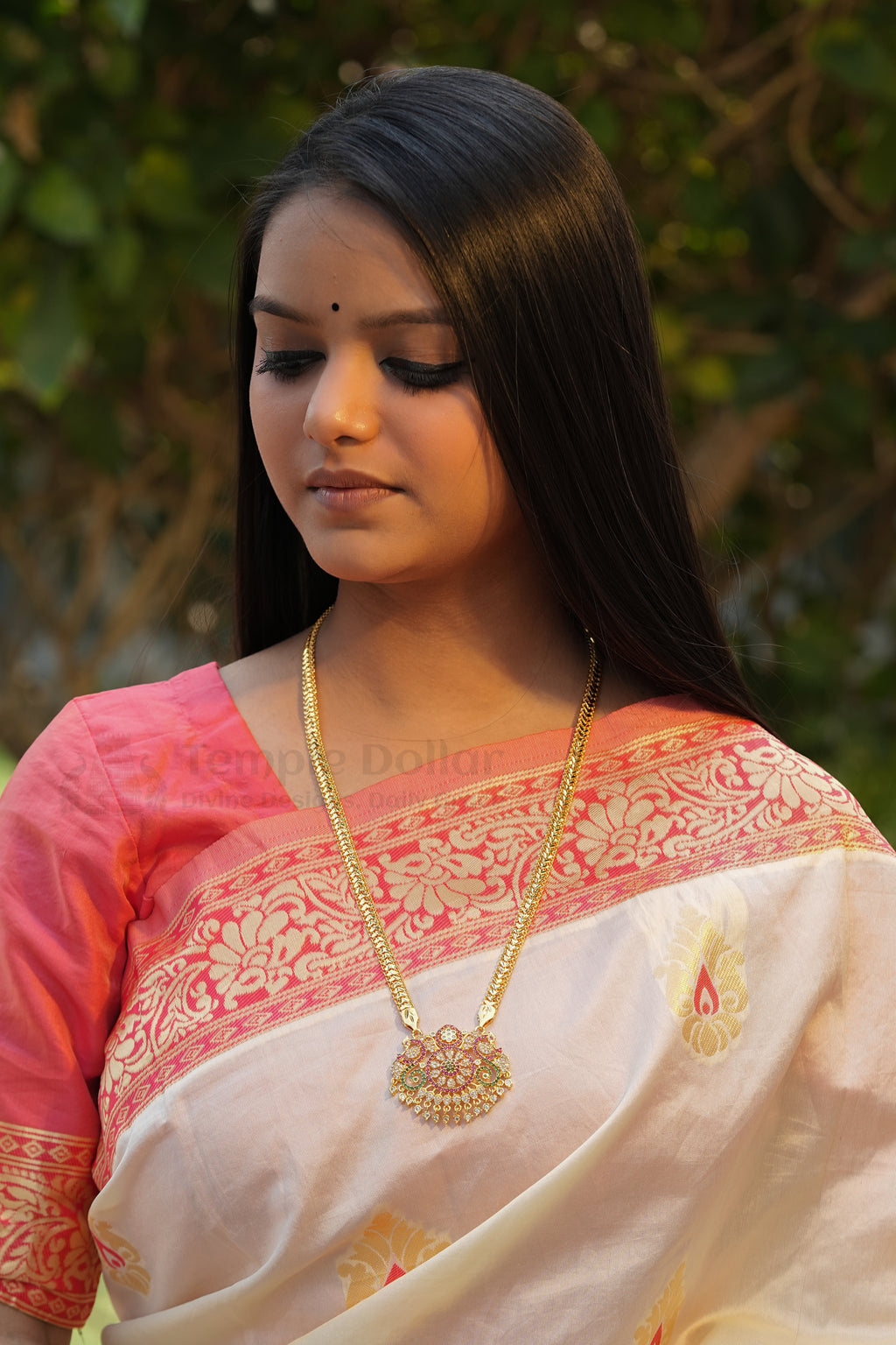 Multi-Color Floral Mandala Pendant with Mugappu Chain