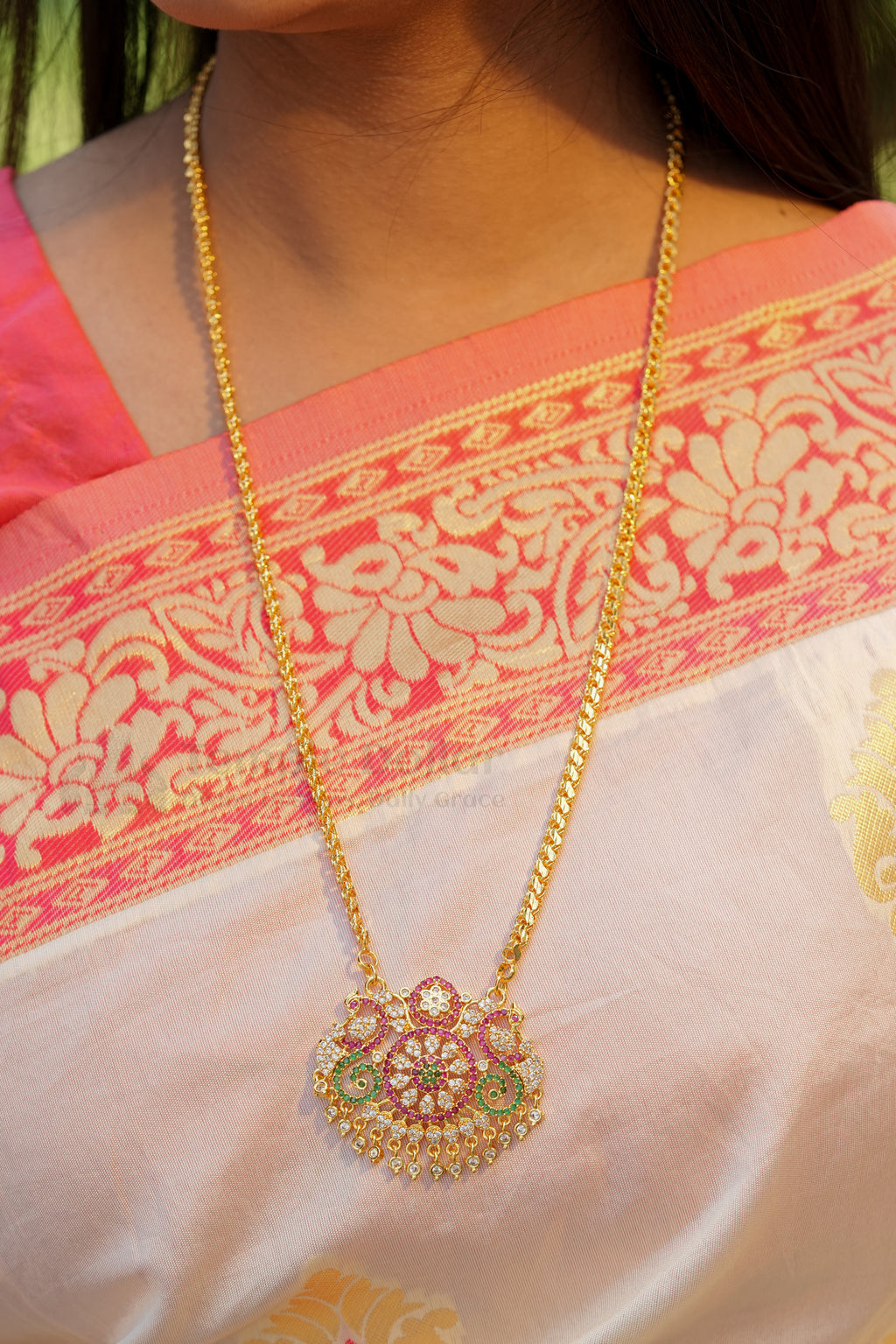 Multi-Color Floral Mandala Pendant with Fancy Box Chain