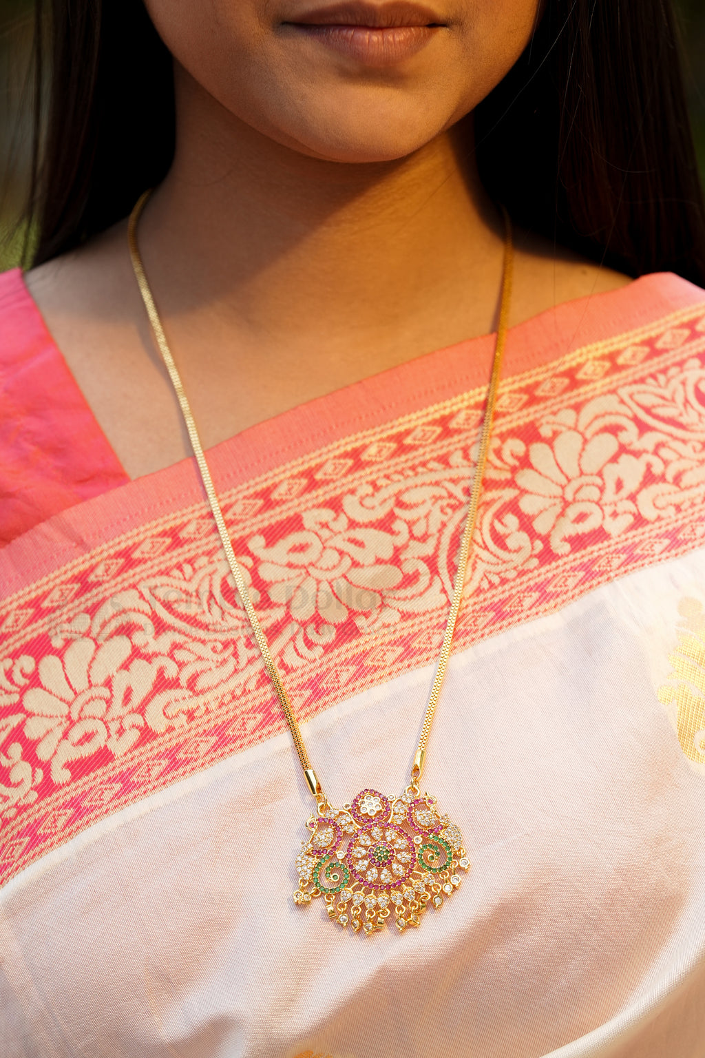 Multi-Color Floral Mandala Pendant with Square Mesh Chain