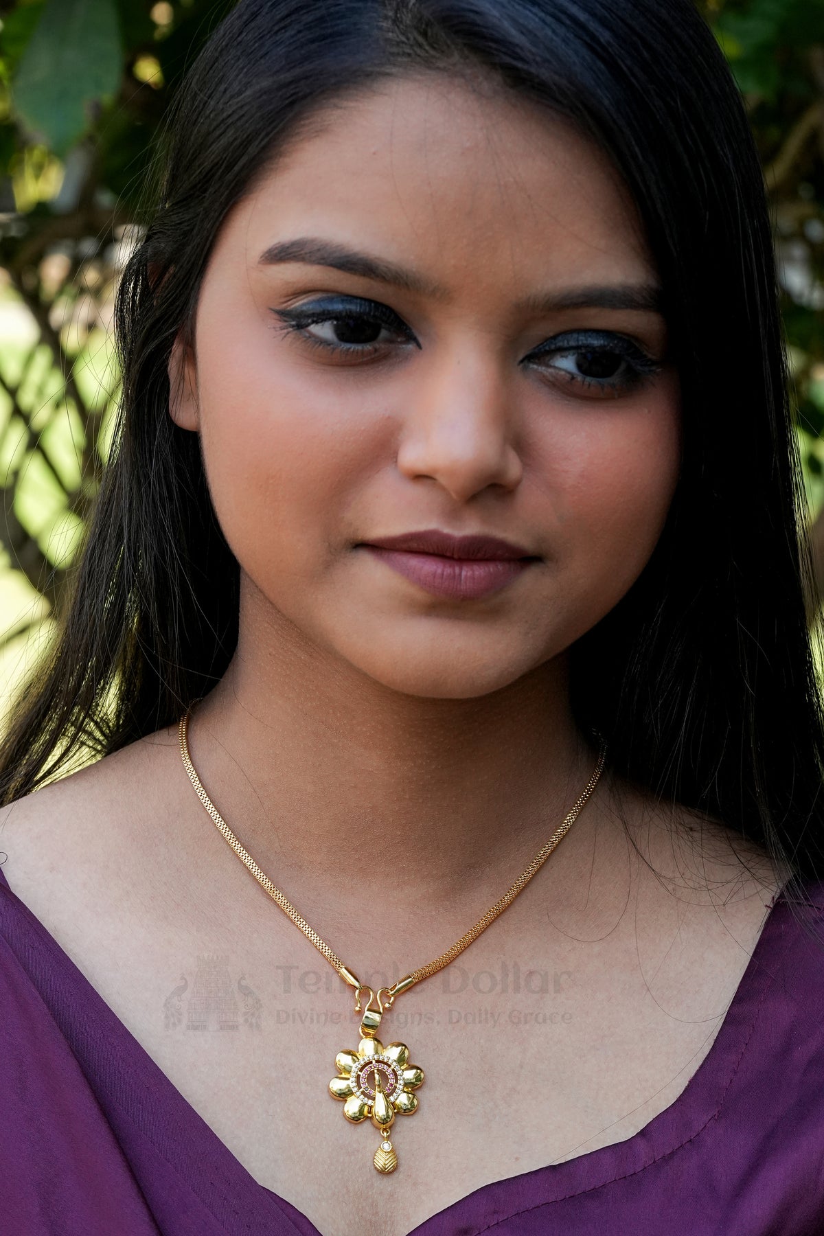Pendant Chain for Women | Peacock AD Stone Daily Wear Gold Necklace