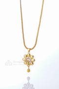 Pendant chain for women - peacock AD stone daily wear gold necklace with pink & white diamonds by Temple Dollar