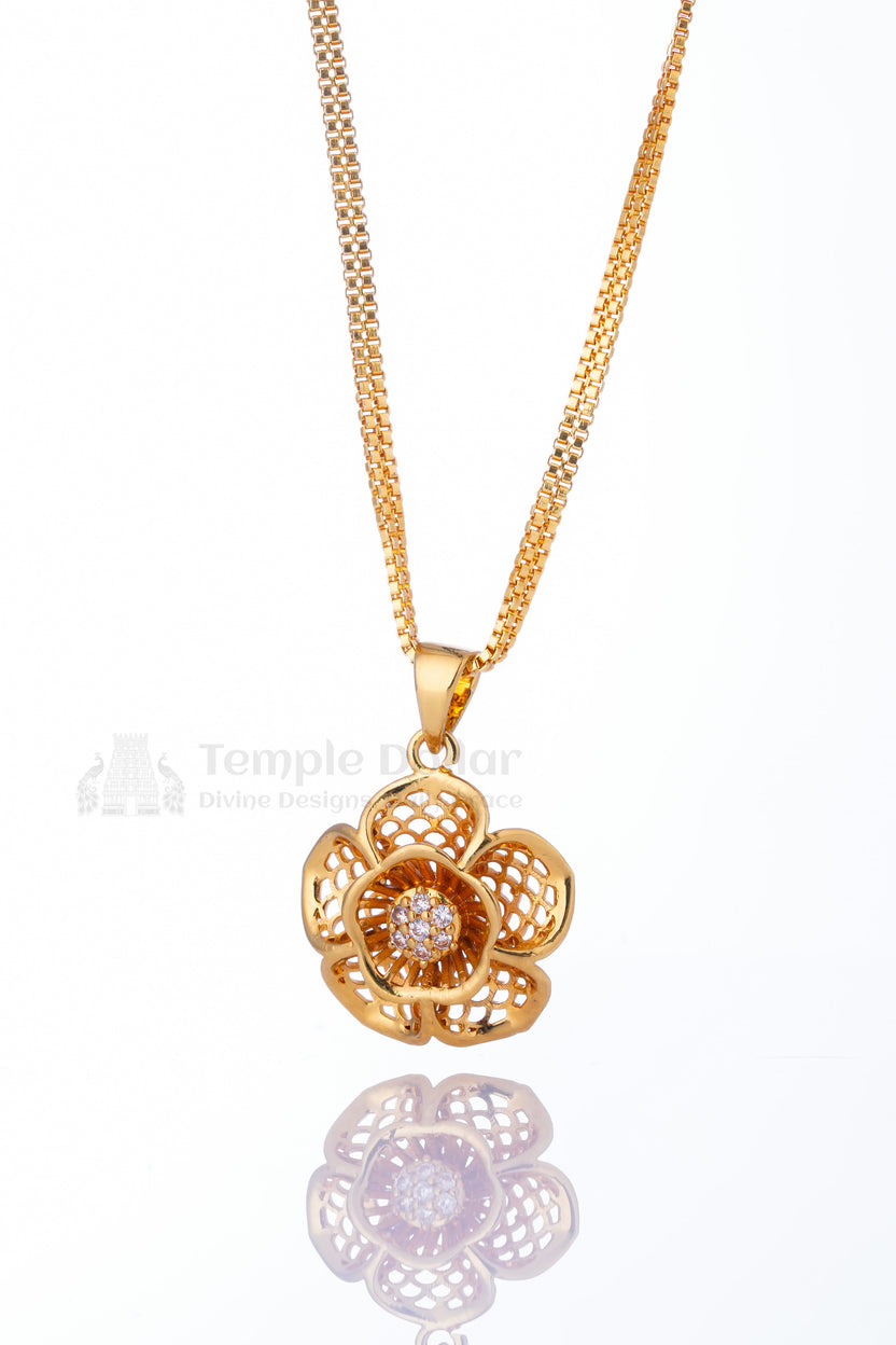 Floral Bloom Gold Plated Pendant Chain