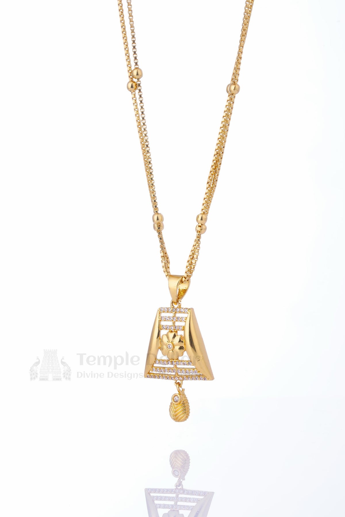 Designer Imitation Jewelry Pendant Chain – Temple Zircon Golden Necklace