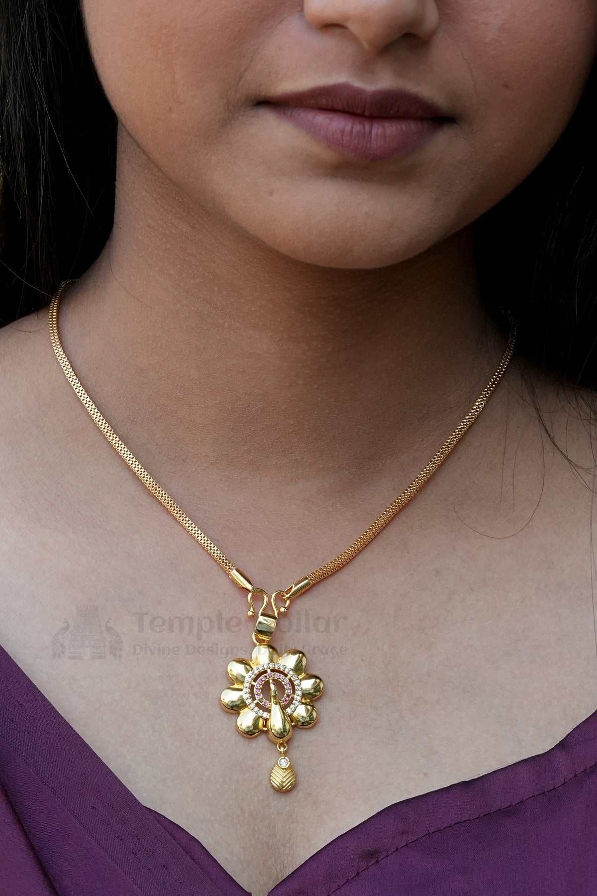 Pendant Chain for Women | Peacock AD Stone Daily Wear Gold Necklace