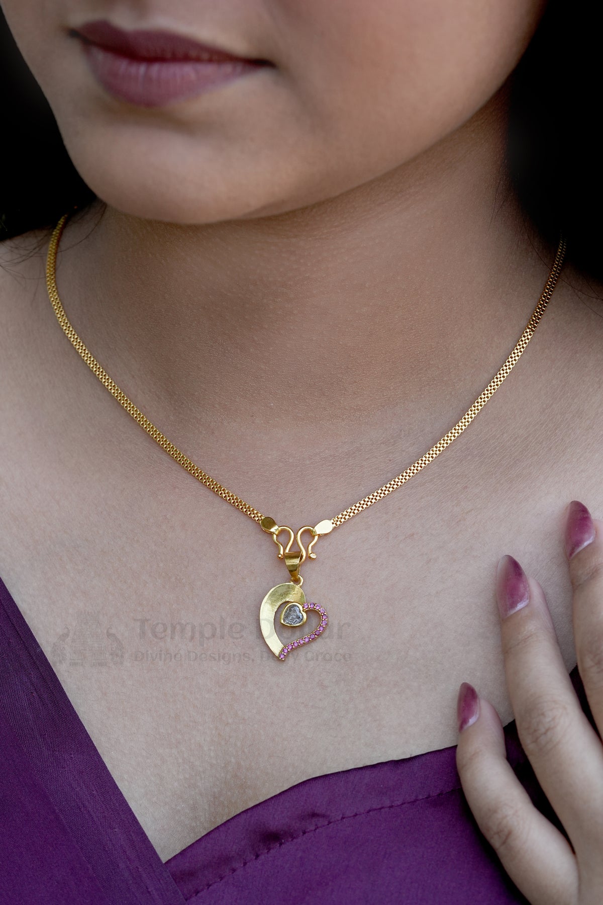 Pendant Chain for Women | Ruby Heart AD Stone Daily Wear Necklace