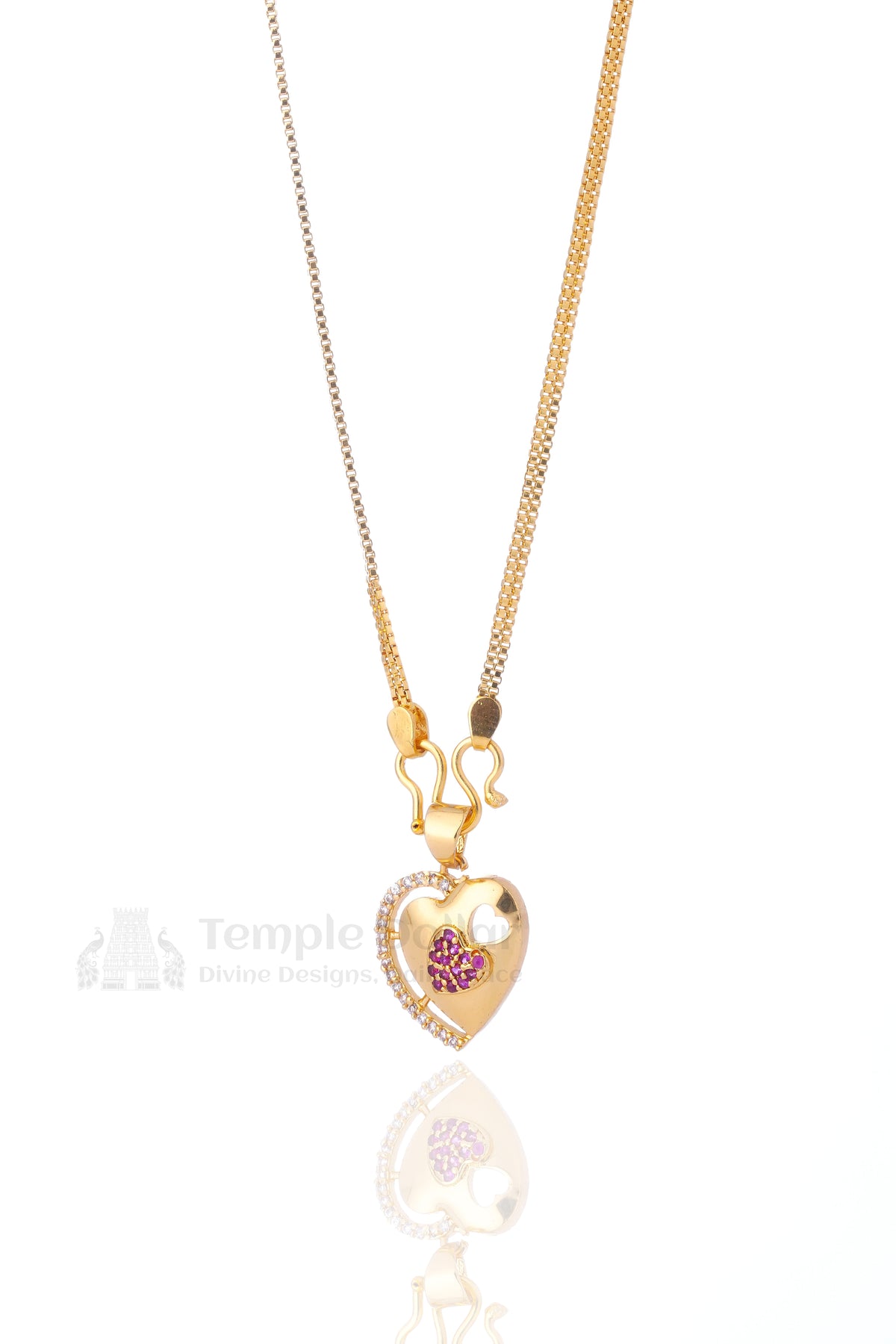 Pendant chain for women - heart diamond daily wear gold necklace by Temple Dollar