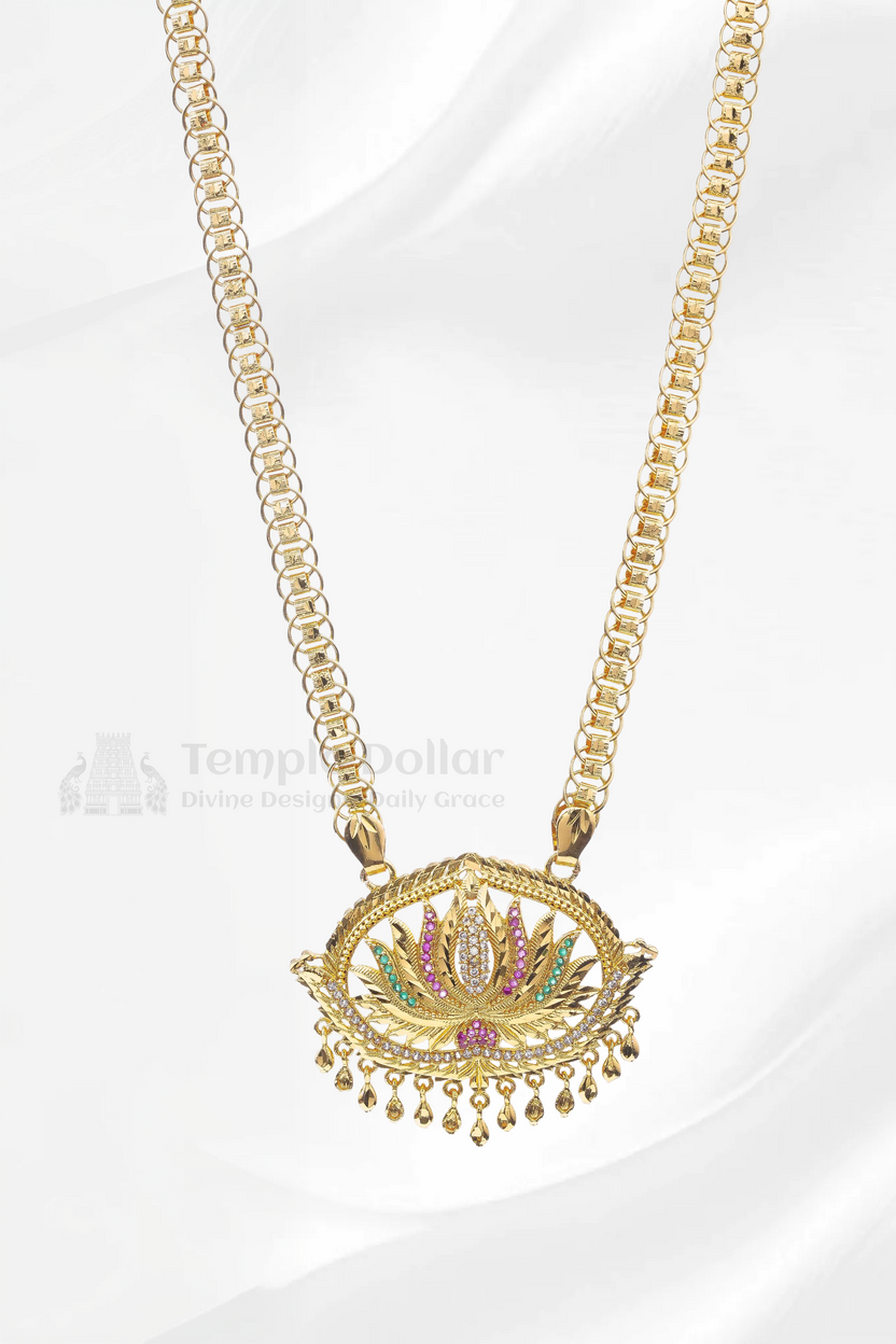Oval Lotus Pendant with Mugappu Chain