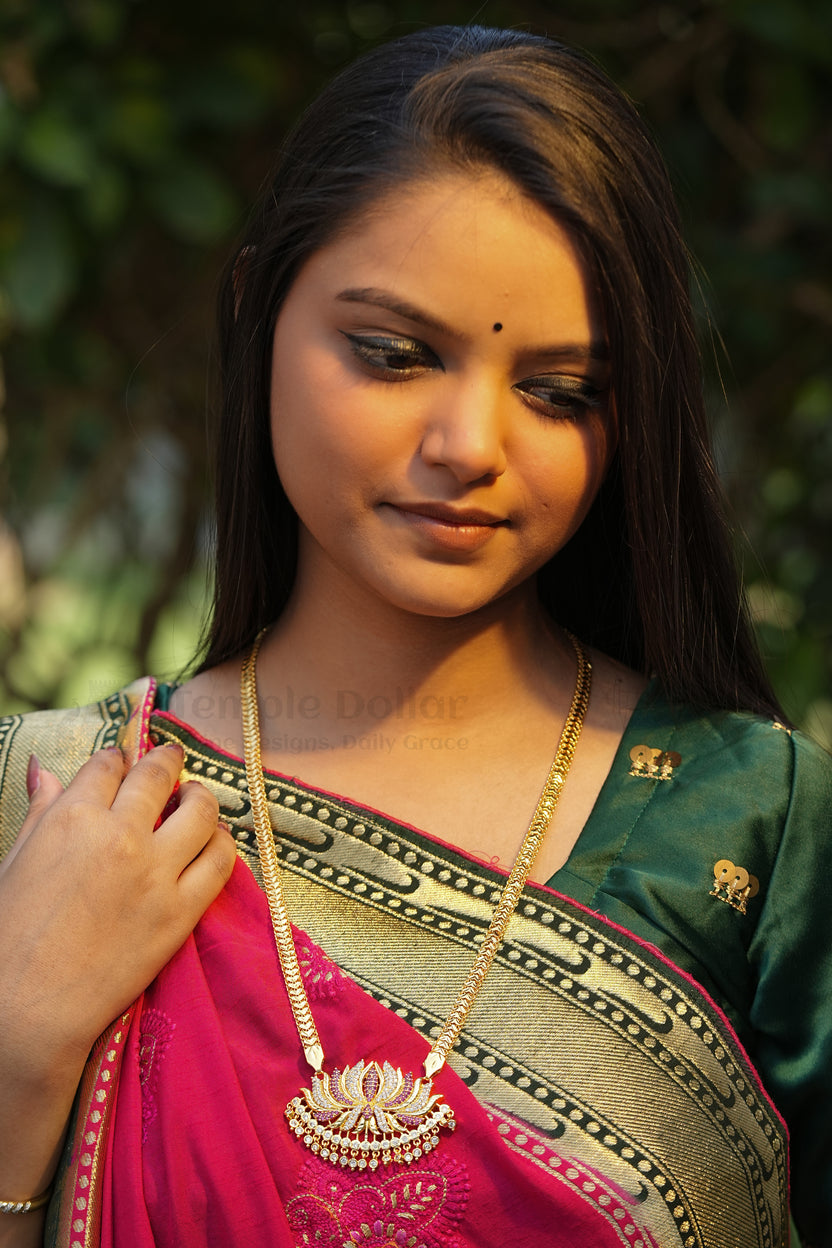 Blooming Lotus Pendant with Designer V-Link Chain