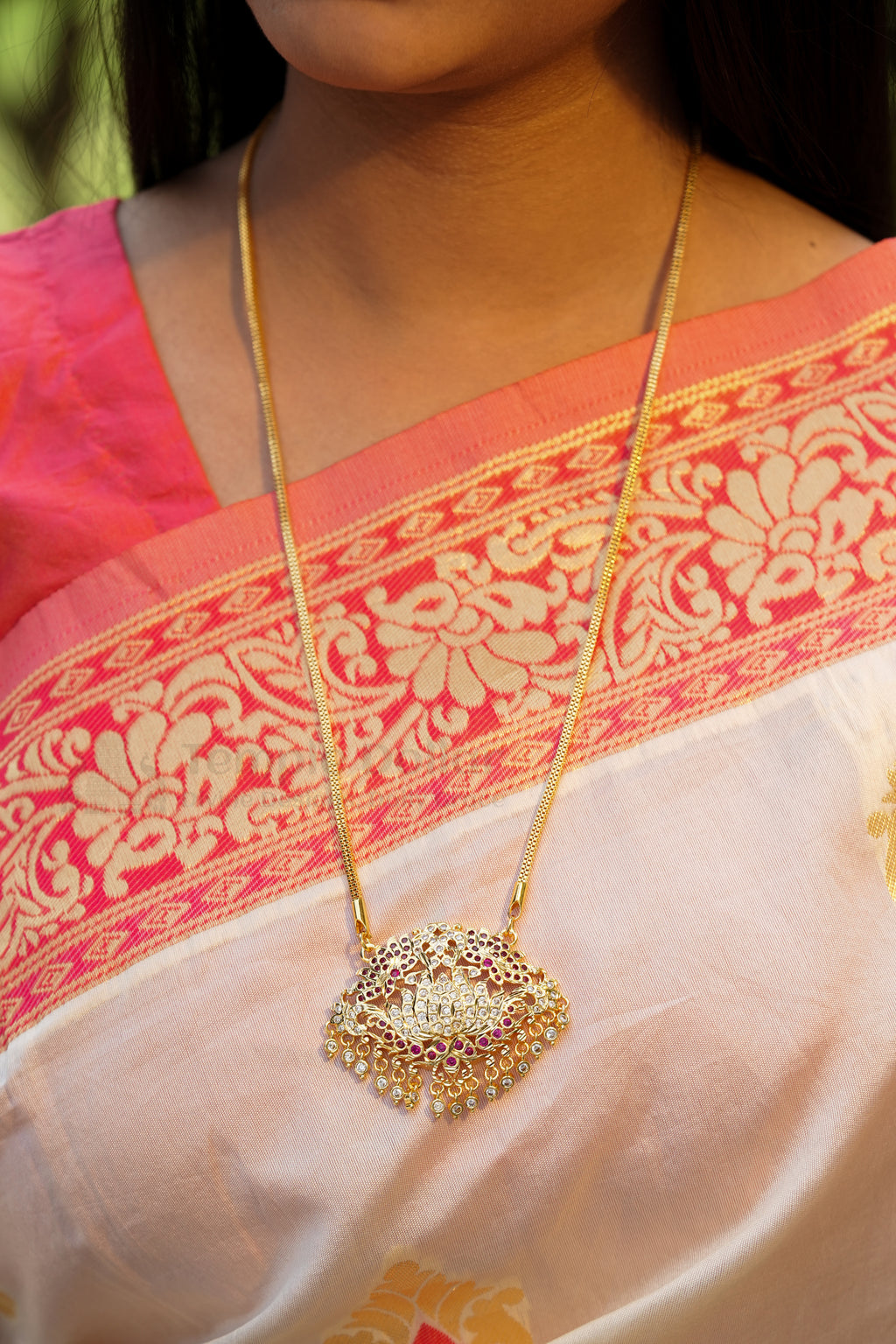 Lotus Flower Pendant with Square Mesh Chain