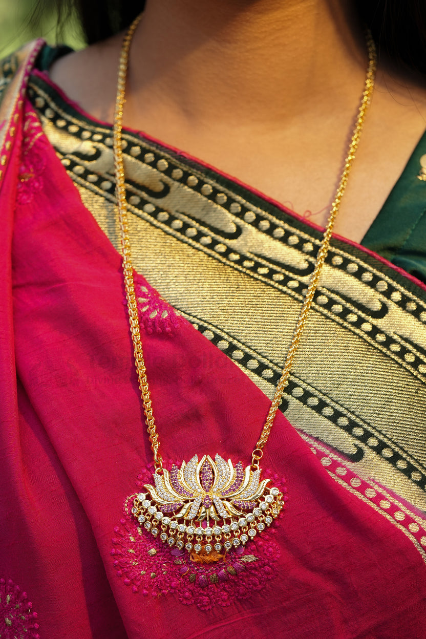 Blooming Lotus Pendant with Twisted Rope Chain