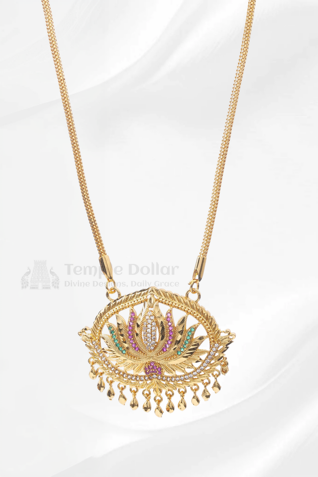 Oval Lotus Pendant with Fancy Box Chain