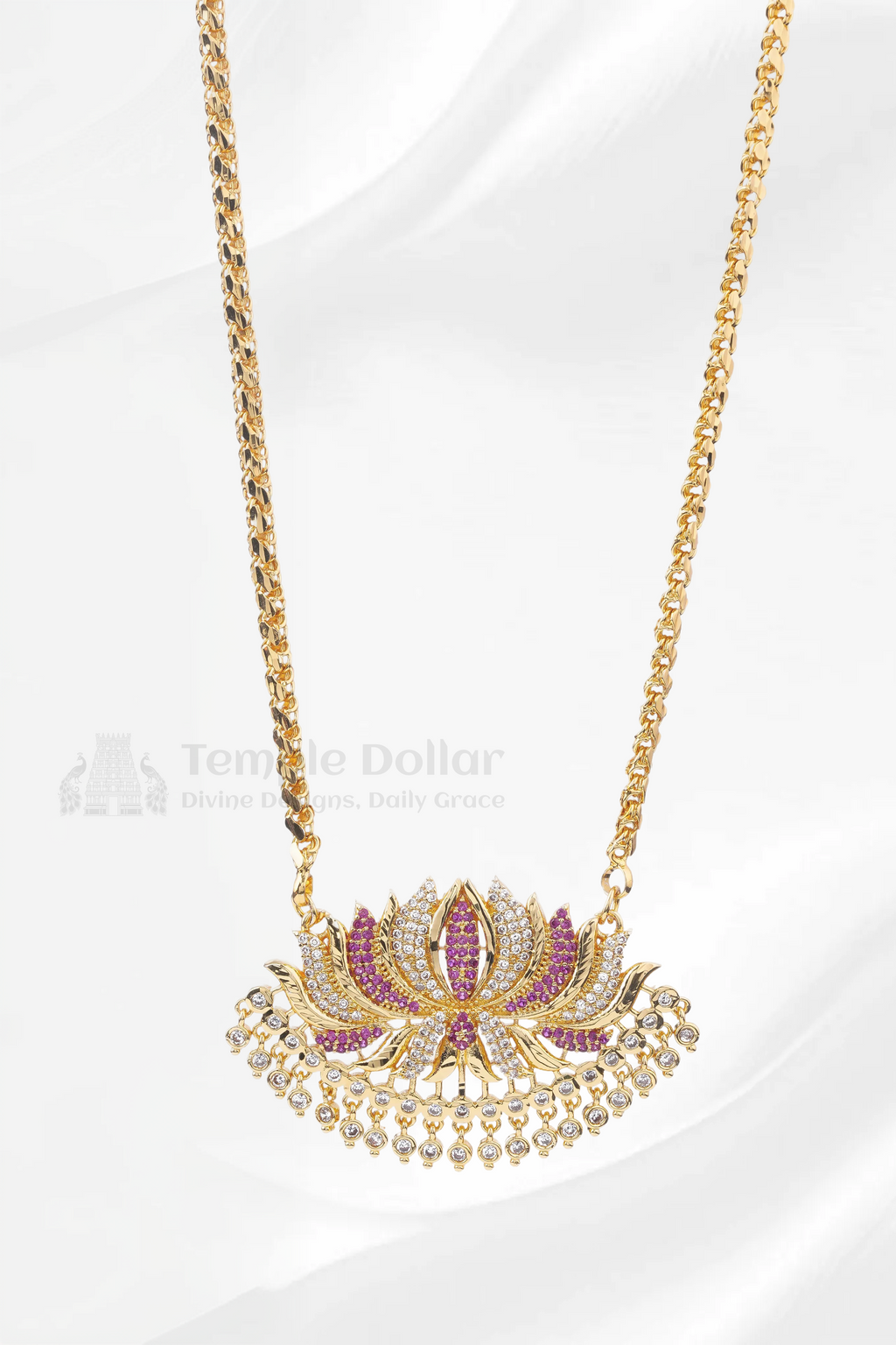 Blooming Lotus Pendant with Twisted Rope Chain