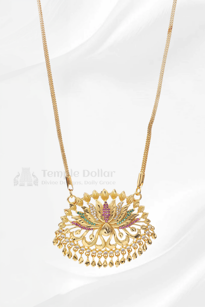 Lotus Paisley Textured Pendant with Mugappu Chain