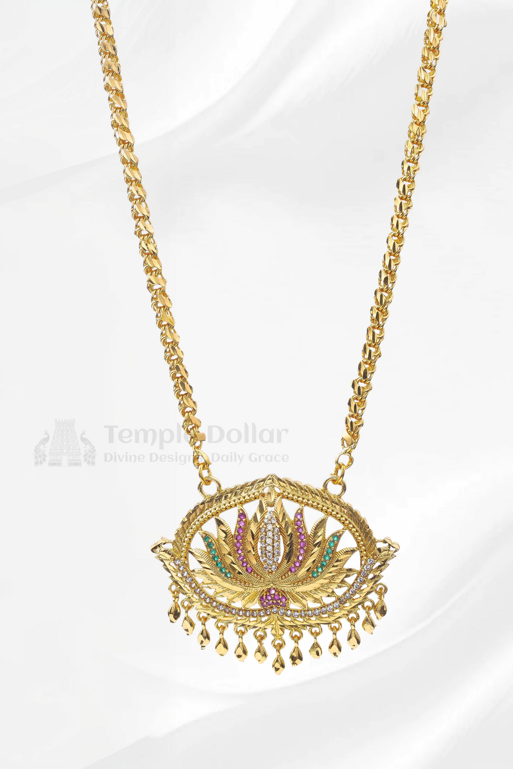 Oval Lotus Pendant with Square Mesh Chain