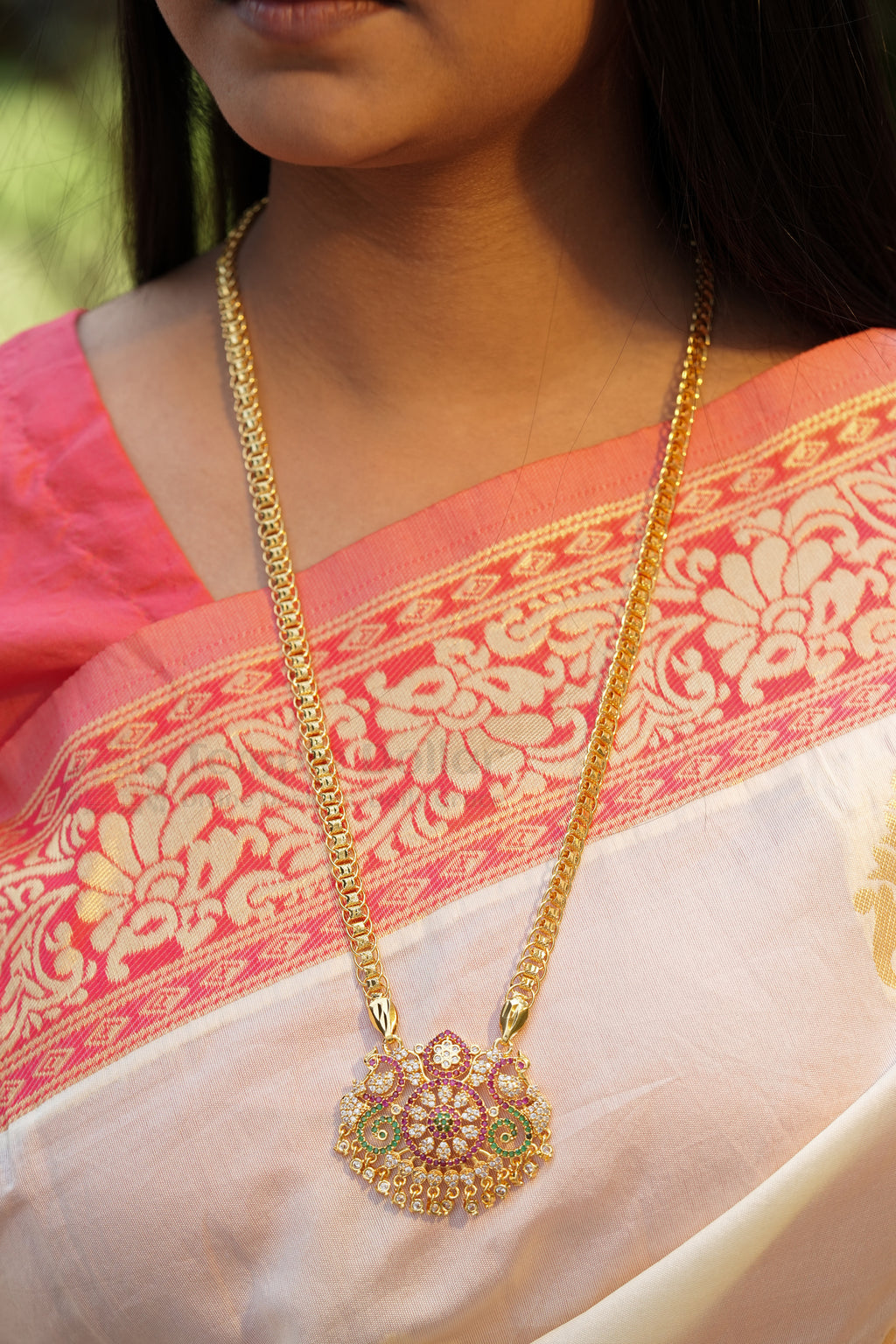 Multi-Color Floral Mandala Pendant with V-Link Chain