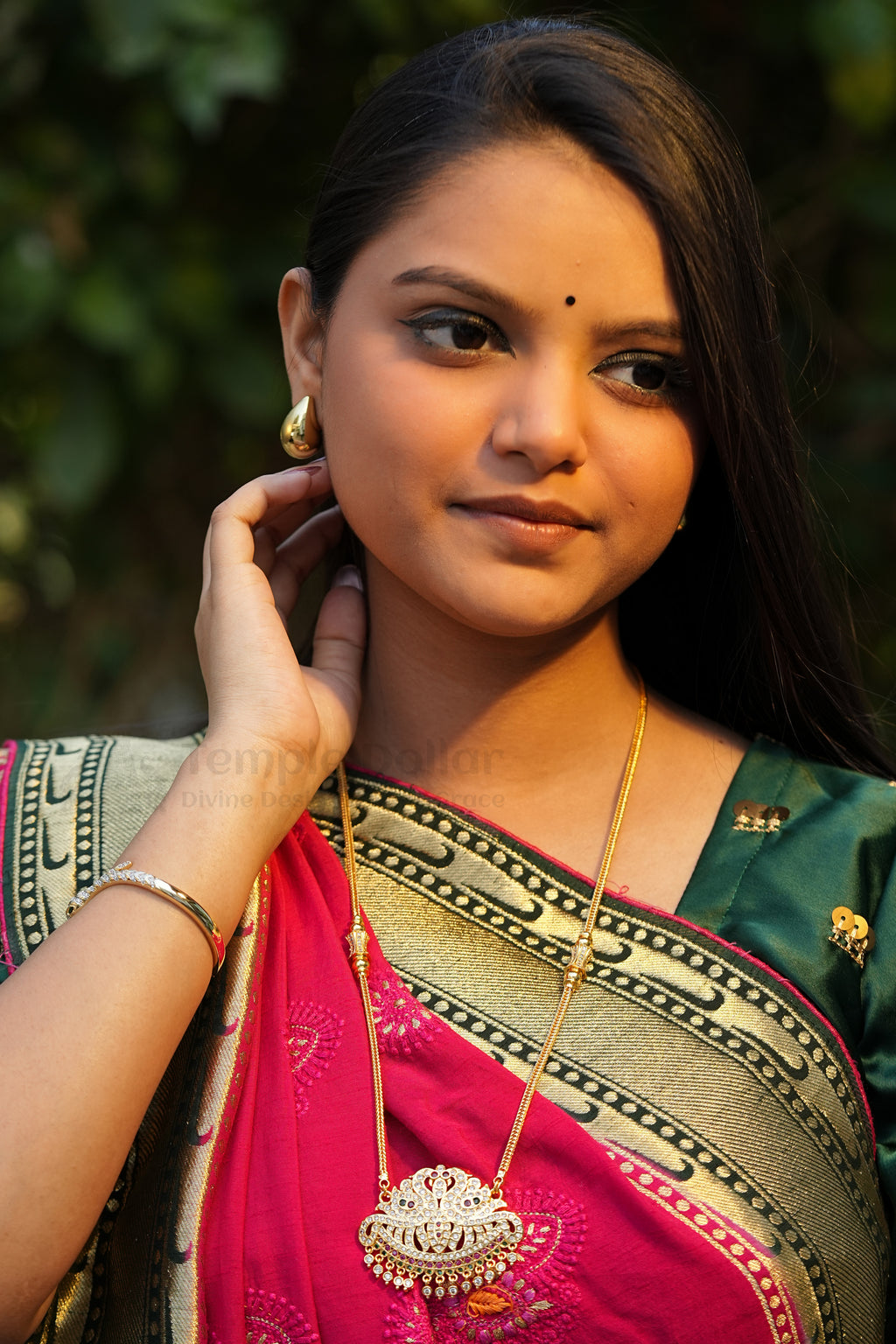 Twin Peacock Crescent Pendant with V-Link Chain