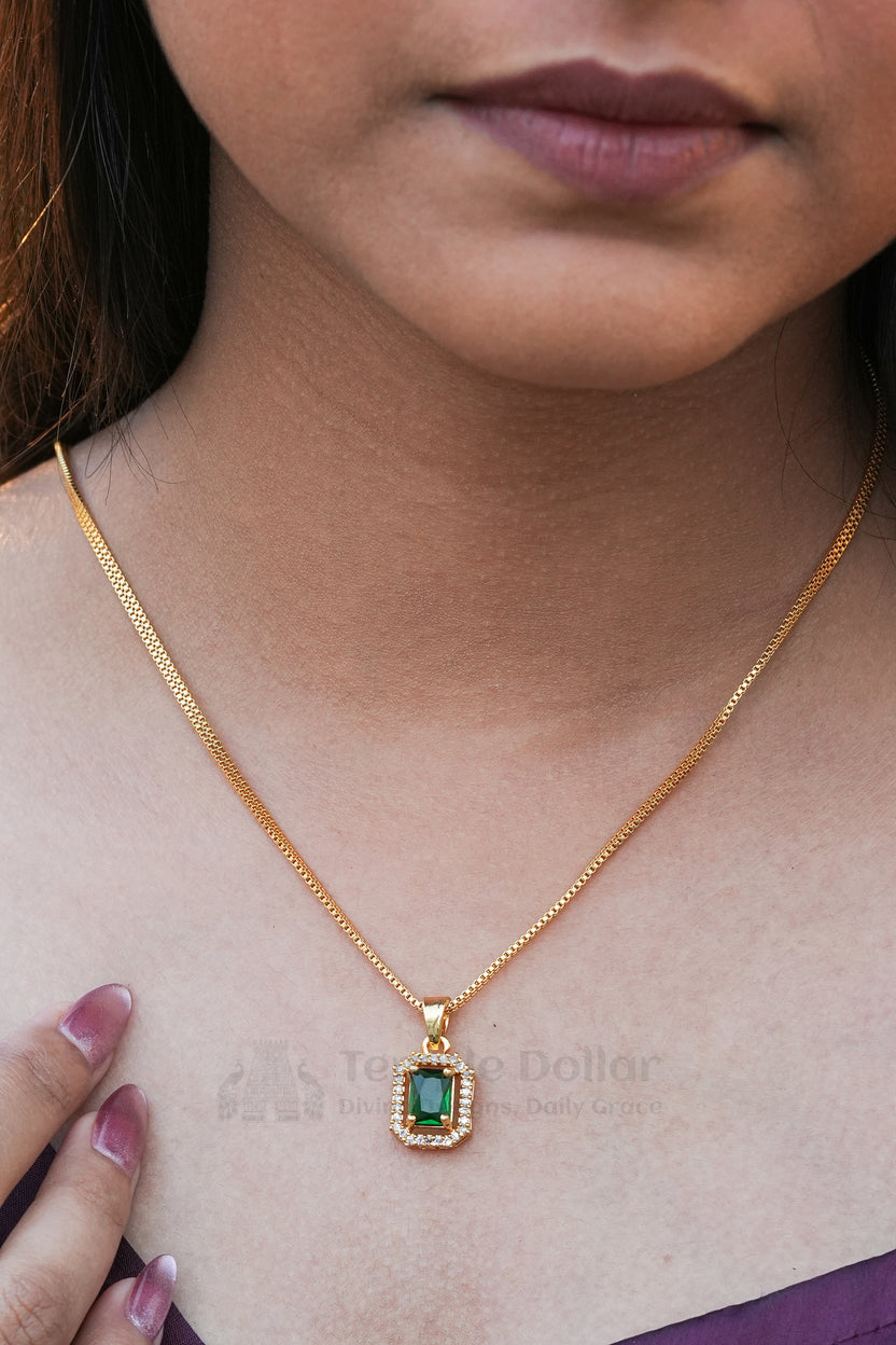 Emerald Square Halo Pendant