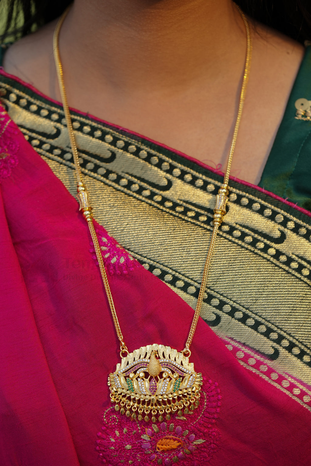 Peacock on Lotus Textured Pendant with Twisted Rope Chain