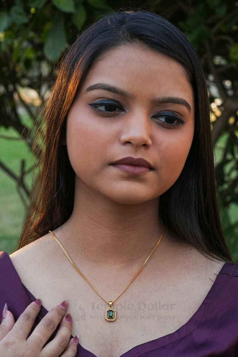 Emerald Square Halo Pendant
