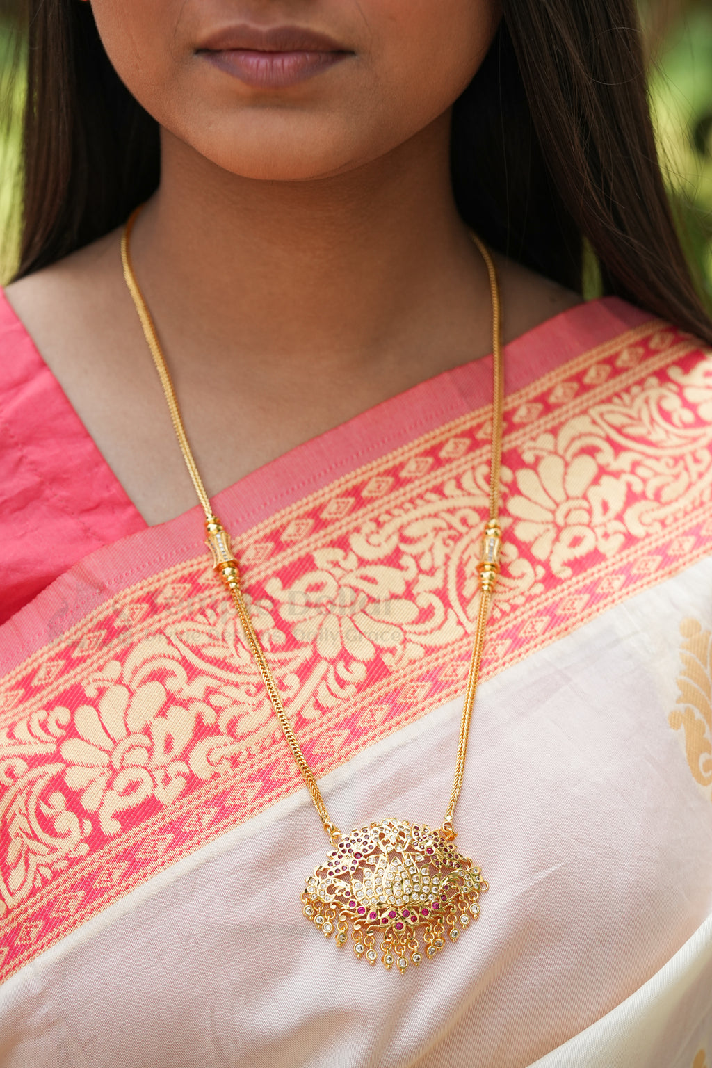 Lotus Flower Pendant with Mugappu Chain