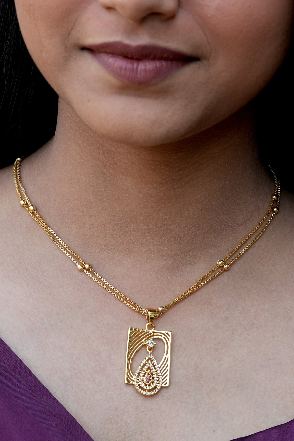 Pendant Chain for Women | AD Stone Luxury Gold Necklace