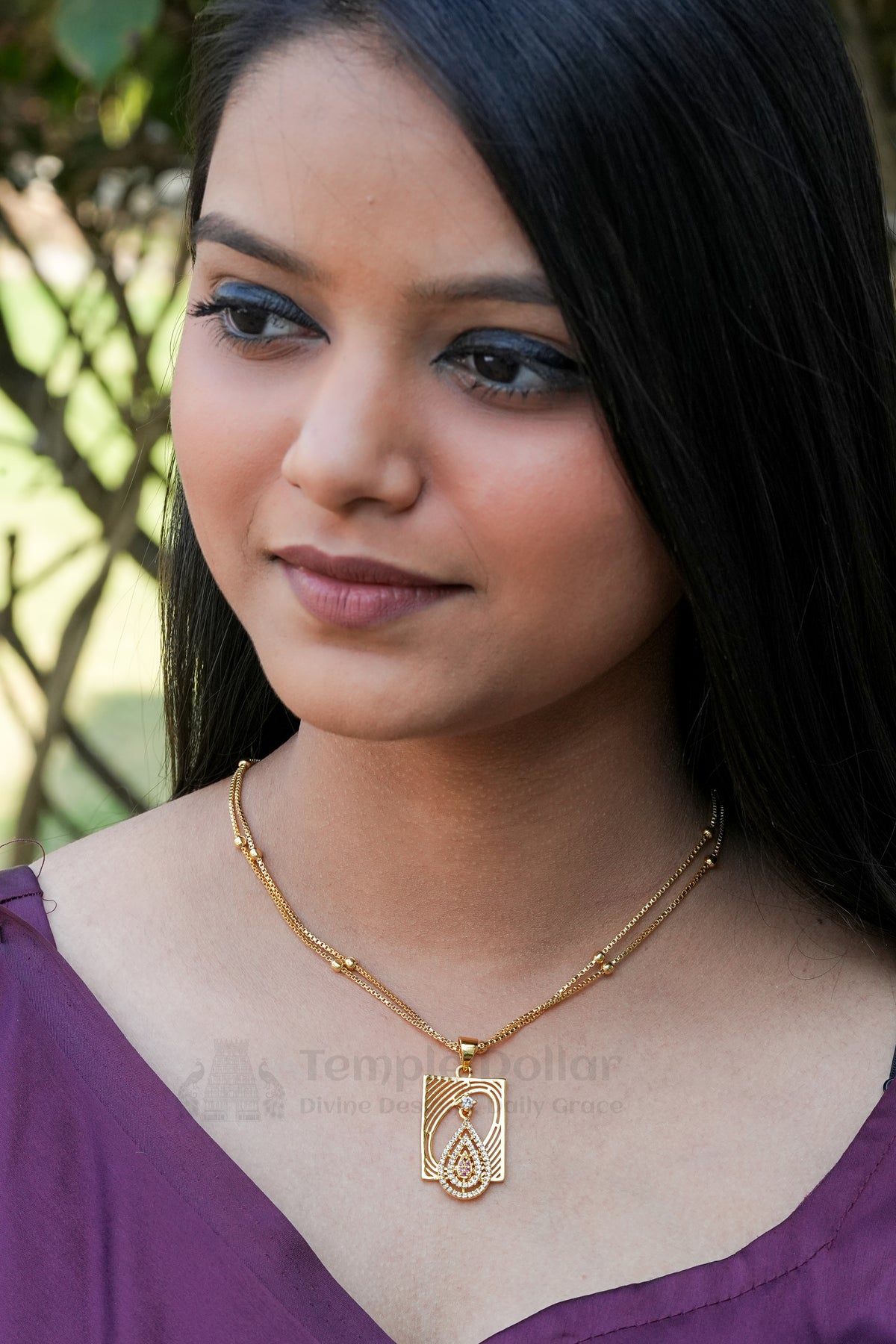 Pendant Chain for Women | AD Stone Luxury Gold Necklace