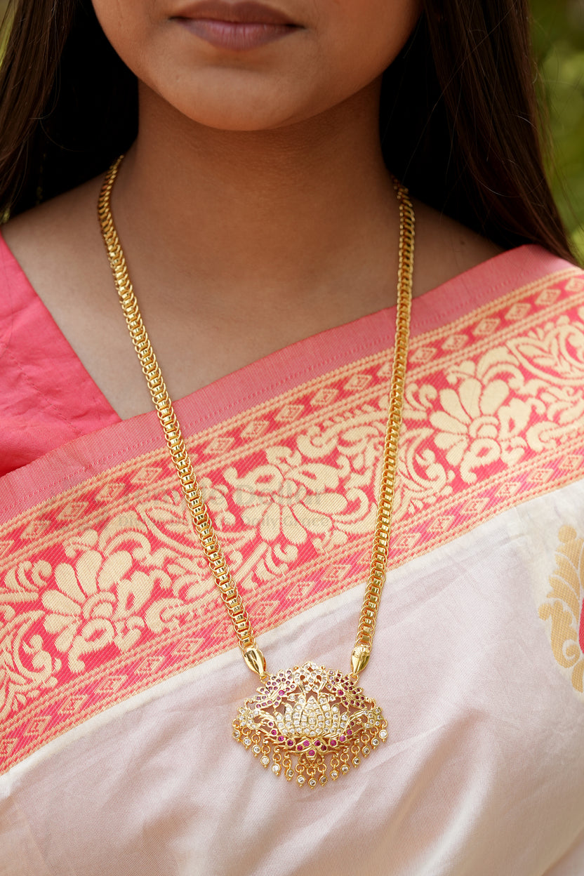 Lotus Flower Pendant with Fancy Box Chain