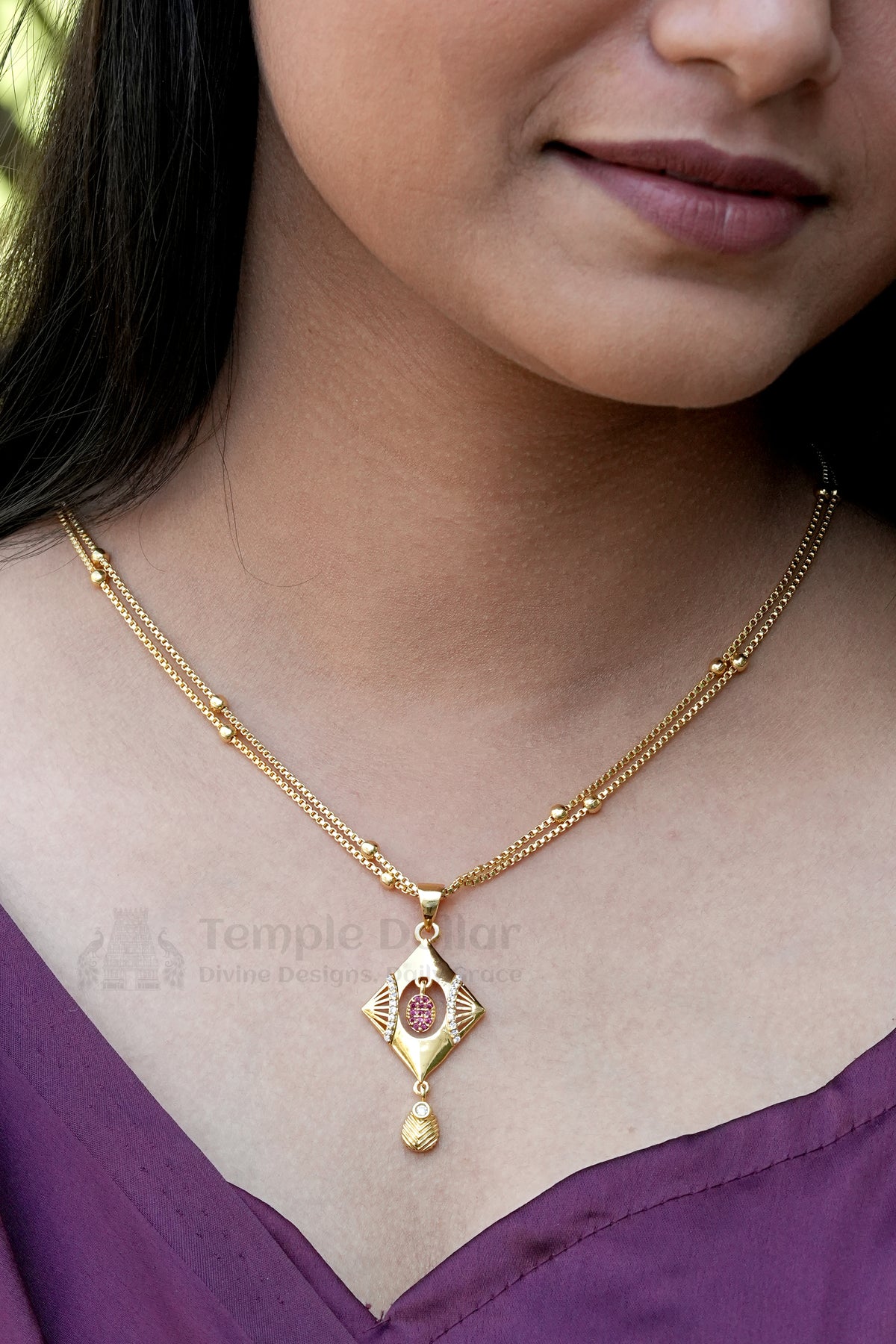 Pendant Chain for Women | Diamond Shape AD Stone Daily Wear Necklace