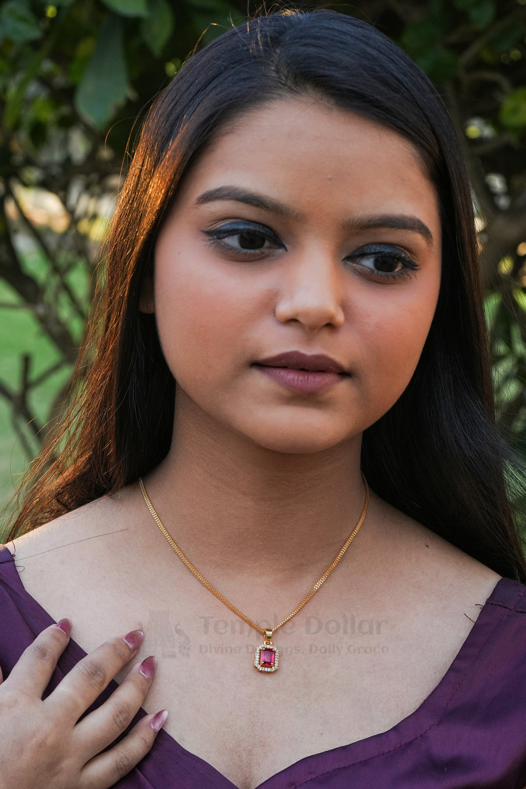 Ruby Square Halo Pendant