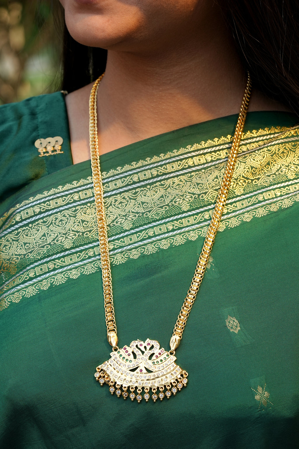 Twin Swan Annapakshi Pendant with Fancy Box Chain